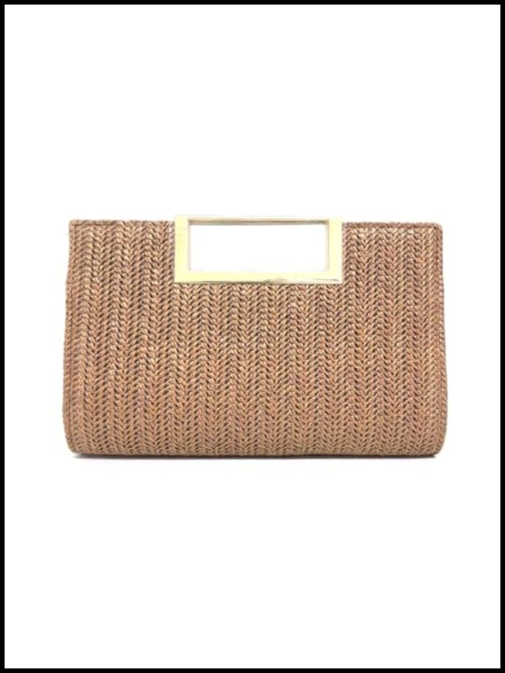 Woven Straw Clutch Purse with Detachable Chain, Top Handle